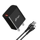 pTron Volta FC12 20W QC3.0 Smart USB Charger with Type-C 1M USB Cable, Made in India, Auto-detect Technology, Multi-Layer Protection, Fast Charging Adaptor for Cellular Phones (Black)