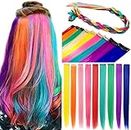 FYHTSD 10PCS 21''Rainbow Hair Extensions Colored Human Hair Extensions Clip In/On for Girls Hair Accessories Wig Pieces for Women