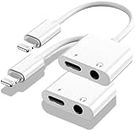[Apple MFi Certified] 2 Pack Lightning to 3.5mm Headphone Jack Adapter for iPhone,2 in 1 AUX Audio + Charger Splitter Dongle Compatible with iPhone 14/13/12/11/XS/XR/X/7 8/lPad, Support All iOS System