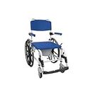 Drive Medical NRS185006 Aluminum Rehab Shower Commode Chair with Rear-Locking Casters, Blue