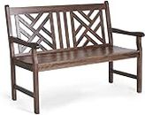 MFSTUDIO Outdoor Acacia Wood Garden Bench with Backrest and Armrest,2-Person Slatted Seat Bench Patio Furniture for Porch,Park,Yard,Weight Capacity 600 lbs(Brown)