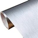 Stainless Steel Peel and Stick Brushed Silver/Gold Metal Contact Paper Self Adhesive Vinyl Film Shelf Liner for Covering Backsplash Oven Dishwasher Pantry Appliances (24 X 157.6 inch, Silver)