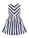 A.T.U.N Girl's Dress (GDRS NVH STR_White-Navy_3-4 Years_White-Navy_3 Years-4 Years)