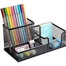 VAALZEE Mesh Desk Organizer Office Supplies Caddy With Pencil Holder And Storage Baskets For Desktop Accessories, 3 Compartments, Black, Desk Supplies Organisers
