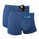 H&R Pocket Underwear for Men with Secret Hidden Front Stash Pocket, Travel Boxer Brief, X-Large Size 2 Packs (Blue)