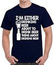 Caseria Men's Round Neck Cotton Half Sleeved T-Shirt with Printed Graphics - Drinking Beer Drink Beer (Navy Blue, XL)