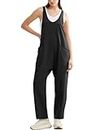 Jescakoo Jumpsuit for Women Casual Sleeveless Summer Rompers for women Stretchy Strap Long Pant maternity jumpsuit Baggy Overalls women with Pockets Black 18-20
