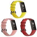 Bands intended for Fitbit Charge 4 Band or intended for Fitbit Charge 3 Band Small Large, Replacement Silicone Flexible Adjustable Sport Wristband Strap Bracelet Accessory intended for Charge 4 Fitness Tracker Women Men (Yellow,Light Pink,Red)