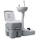 vidaXL Portable Camping Toilet and Handwash Stand Set Convenient Strong Sturdy Lightweight Vehicle Hospital Home Mobile Travel Caravan Toilet Grey