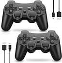 MUZELI Confezione da 2 controller per PS3, Wireless Joystick per PS3 con doppio shock compatibile con Playstation 3 con cavo di ricarica(Confezione da 2 neri)