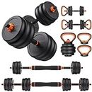 FEIERDUN Adjustable Dumbbells, 90lbs Free Weight Set with Connector, 4 in1 Dumbbells Set Used as Barbell, Kettlebells, Push up Stand, Fitness Exercises for Home Gym Suitable Men/Women