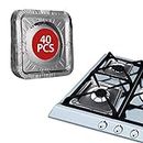 Gas Burner Cover Liners, Disposable Aluminum Foil Stove Burner Covers Protector Bibs Foil Liners Catch Oil,Grease and Food Spills Keep Stove Clean, (8.5" Square,40 Pack)