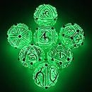 DND Dice Set, Glow in The Dark Dice D&D HNCCESG Metal Hollow Dice Luminous Polyhedral Round Dice for Dungeons and Dragons Role Playing MTG RPG Game Pathfinder Warhammer Shadowrun (Round Green Light)