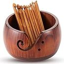 Wooden Yarn Bowl Wooden Yarn Ball Holder Wood Yarn Storage Bowl with 12 Pieces Bamboo Crochet Hooks for Crocheting Knitting DIY Crafts Tools