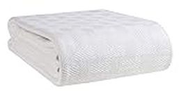 GLAMBURG 100% Cotton Bed Blanket, Breathable Bed Blanket Queen Size, Cotton Thermal Blankets Full - Queen Size, Perfect for Layering Any Bed for All Season - White