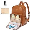 Leather Nappy Changing Backpack,Nappy Bag,Changing Bags,Nappy Changing Baby Bags for Mom Unisex Maternity Diaper Bag with Stroller Hanger|Thermal Pockets|Adjustable Shoulder Straps|Water Proof|Brown