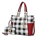 MKF Collection Tote Bag for Women, Handbag Set with Wallet-Top-Handle- Vegan Leather Purse, Checker Red, Large