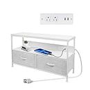 TV Stand with Sotrage, 2 Outlets and 2 USB Ports and Fabric Drawers, Media Console for TV up to 45". Great Storage Drawer Unit for Bedroom, Dorm, Living Room, Entryway & Closet - Light Grey