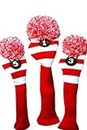 Majek Golf Club Head Covers Driver Metal Fairway Woods Fits up to 460cc Knit Pom Pom Retro Traditional Taylor fit Classic Throwback Vintage Stylish Tour Made Long Neck Sock Headcovers Red & White