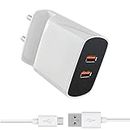 48W Charger for Sony Xperia T2 Ultra Charger with Inbuilt Mobile Stand Wall Charger Android Smartphone Hi Speed Fast Dual Port Charger with 1.2m Charging & Sync Data Cable (4.8Amp, RV.C2, White)