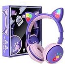 Casque Bluetooth pour Enfants sans Fil, Ecouteurs Bluetooth pour oreilles de chat pour filles, Pliable Casque Audio Stéréo avec Lumières LED/Micro Intégré pour iPhone/PS4/PC/Tablettes/TV (violet)