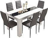 Blisswood Dining Table Set 6, Dining Table And 6 Chair Set, Pu Leather Dining Room Chairs and 18mm Thick Table Top 140 x 80 cm Long Wooden Dining Table Modern Design Dining Table Set
