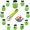 RUHIRA 12 Pic Fruit Vegetable Cutter Shapes Set & 4 in 1 Melon Baller Scoop Set, Stainless Steel Vegetable Fruit Cutter, Cookie Cutter Decorative Food, Fruit Scooper, Seed Remover, Watermelon Knife