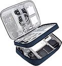 PETRICE Gadget Organizer Travel Cable Accessories Bag Double Layer Electronics Organizer Portable Storage Case for Cable, Cord, Charger, Adapter, Power Bank, Hard Drives - Dark Blue, Nylon