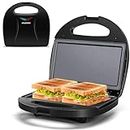 Aigostar Deep Fill Toastie maker, Sandwich Toaster with Non-Stick Flat Plates, Small Panini Press, Healthy Grill, Indicator Lights, Locking Latch, Black - Roy