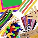 Craft 25-in-1 Bundle of 460+ items with a Glue Gun | Art Supplies include Pipe Cleaners, Pom Poms, Googly Eyes, Glue, A5 Cardstock, Ice Cream Sticks, Origami Paper, Buttons, Straws, & More! - DIY Supplies for Boys & Girls by Vibhuti Crafts