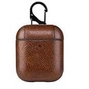 Empica Shock Proof Hard Protective Case Cover in Leather Skin Compatible with Apple Airpods 1 & 2 (Plastic|Deep Brown)