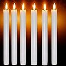 Flameless White Taper Candles with 6H Timer,Flickering Battery Operated Window Candles,10 Inch Long 3D Flame Plastic Candles for candlesticks, Led Fake Stick Candles for Christmas Decor (6 Pcs)