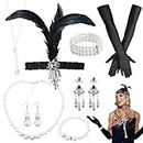 11 pcs 1920s Accessories for Women, 20's Theme Flapper Costume Gatsby Accessories Set, 1920s Flapper Great Gatsby Accessories Set with Headwear Earrings Necklaces Gloves Bracelets for Women