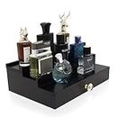 Cologne Organizer for Men 3 Tier Cologne Stand with Drawer and Hidden Compartment Cologne Holder Organizer for Men, Wood, Ccologne Shelf for Men Gift Perfume Organizer Mens Home Decor Cologne Tray