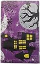 Purple Haunted Halloween Scenes Vinyl Tablecloth with Spiders Witches, Moons, Bats, Ghosts, and More (52" x 102" Oblong)