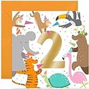 Old English Co. Party Animals 1st Birthday Card - Gold Foil Square Zoo Birthday Card for Boys and Girls | For Son or Daughter | Blank Inside & Envelope Included (2nd)