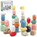 FUNNYB&G 36 PCS Wooden Stacking Rocks Building Blocks Montessori Toys for 1+ Year Old Girls Boys Balancing Stones for Kids Preschool Educational Sensory Toys Gift for Toddlers Babies Mother's Day
