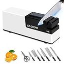 Electric Knife Sharpener, Versatile 4-in-1 Professional Knife Sharpener with Diamond Abrasives and Precision Angle Control, for Home Kitchen Straight Edge Knives, Scissors, White