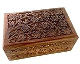 New Age Imports, Inc. GIFT IDEAS~ Floral Carved Handmade Wooden Box 4 inches by 6 inches~Ideal for storing Jewelry, Coins, Tartot cards, Small Treasures, URN Box & etc (Floral Carved 4"x6")