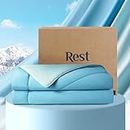 REST® Evercool® Cooling Comforter, Good Housekeeping Award Winner for Hot Sleepers, All-Season Lightweight Blanket to Quickly Cool Down While Stay Warm All Night, Aqua Blue - Full/Queen 90"x90"