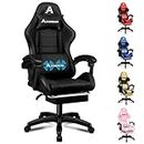 ALFORDSON Ergonomic Massage Gaming Chair Racing Computer Office Chair with Extra Large Lumbar Cushion, High Back Recliner Video Game Chair Leather Swivel Home Desk Task Chair, Elite Black