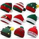 Lasnten 9 Pcs Christmas Hats Knitted Santa Hat Elf Beanie for Adults Winter Funny Beanie with Pom Pom for Holiday Women Men, Multi Colors, One size