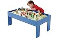 Chad Valley Wooden Table and 90 Piece Train Set. [Toy]