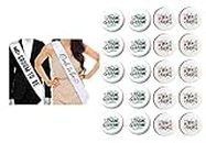 Hubops Bride to be sash & Groom to be sash with 10 pcs Team Bride pin Badge & 10 pcs Team Groom pin Badge for Party Decoration Combo Pack (white + white)