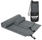 EPAuto 2-Pack Microfiber Fast Drying Travel Gym Towels, Grey, (60 inch x30 inch , 24 inch x15 inch )