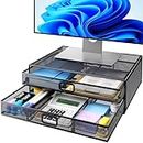 HUANUO 2 Tier Monitor Stand, Metal Monitor Riser with Drawer, Desk Organizer, Monitor Stand with Storage, Desktop Computer Stand for PC, Laptop, Printer