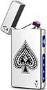 Ace Lighter USB C Electric Lighters Rechargeable USB Lighter with Poker Design Dual Arc Plasma Lighters Flameless Windproof Lighters for Candles, Incense Stick, Camping (High Polish Chrome)