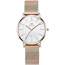 OLEVS Rose Gold Watches for Women Stainless Steel Ultra Thin Mesh Band Ladies Watches Classic Large Face White Dial Women Watch Waterproof Luminous Analog Quartz Dress Watches for Women