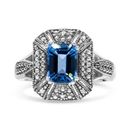 Haus of Brilliance .925 Sterling Silver Diamond Accent And 8 x 6 mm Emerald-Shape Blue Topaz Ring - I-J Color, I2-I3 Clarity - Ring Size 6 - White - 6