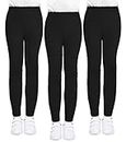 KEREDA Girls Black Leggings Kids Full Length Plain Cotton Stretchy Pants 5-13 Years 3 Packs